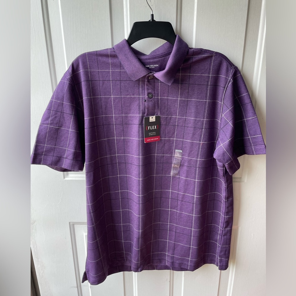 NWT MEN'S VAN HEUSEN CLASSIC FIT FLEX NATURAL STRETCH POLO SHIRT size L Purple